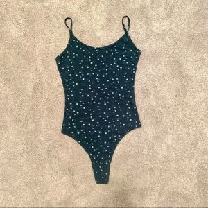 Brandy Melville Green Floral Bodysuit